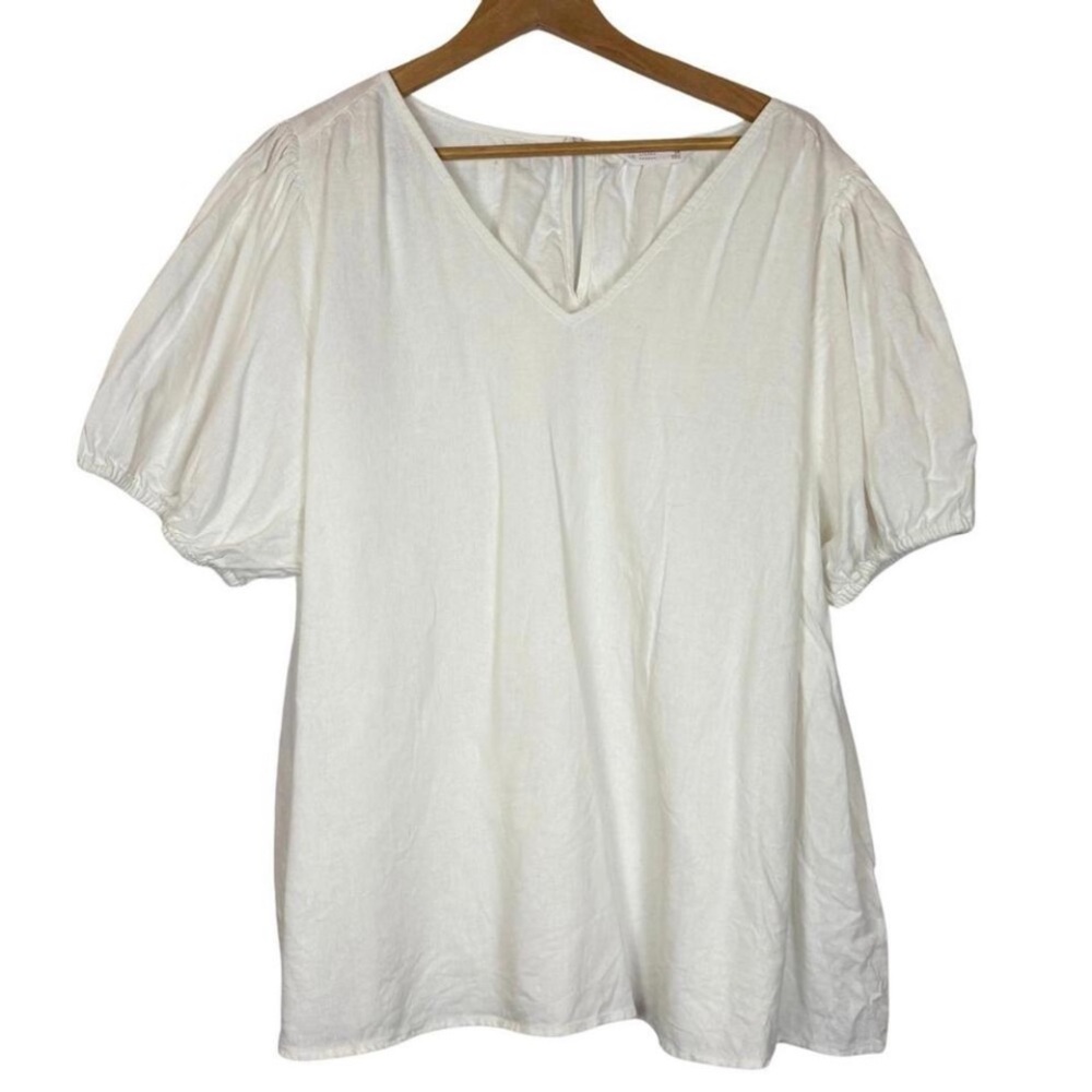 Lauren Conrad White Linen Blend Bubble Sleeve Summer Blouse Size: 2X